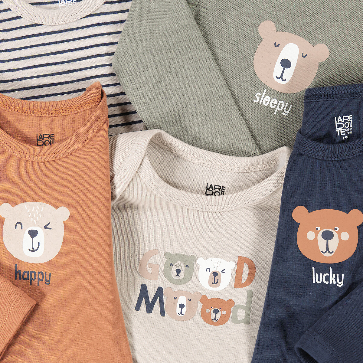 Lot de 5 bodies manches longues motifs animaliers assortis, LA REDOUTE COLLECTIONS
