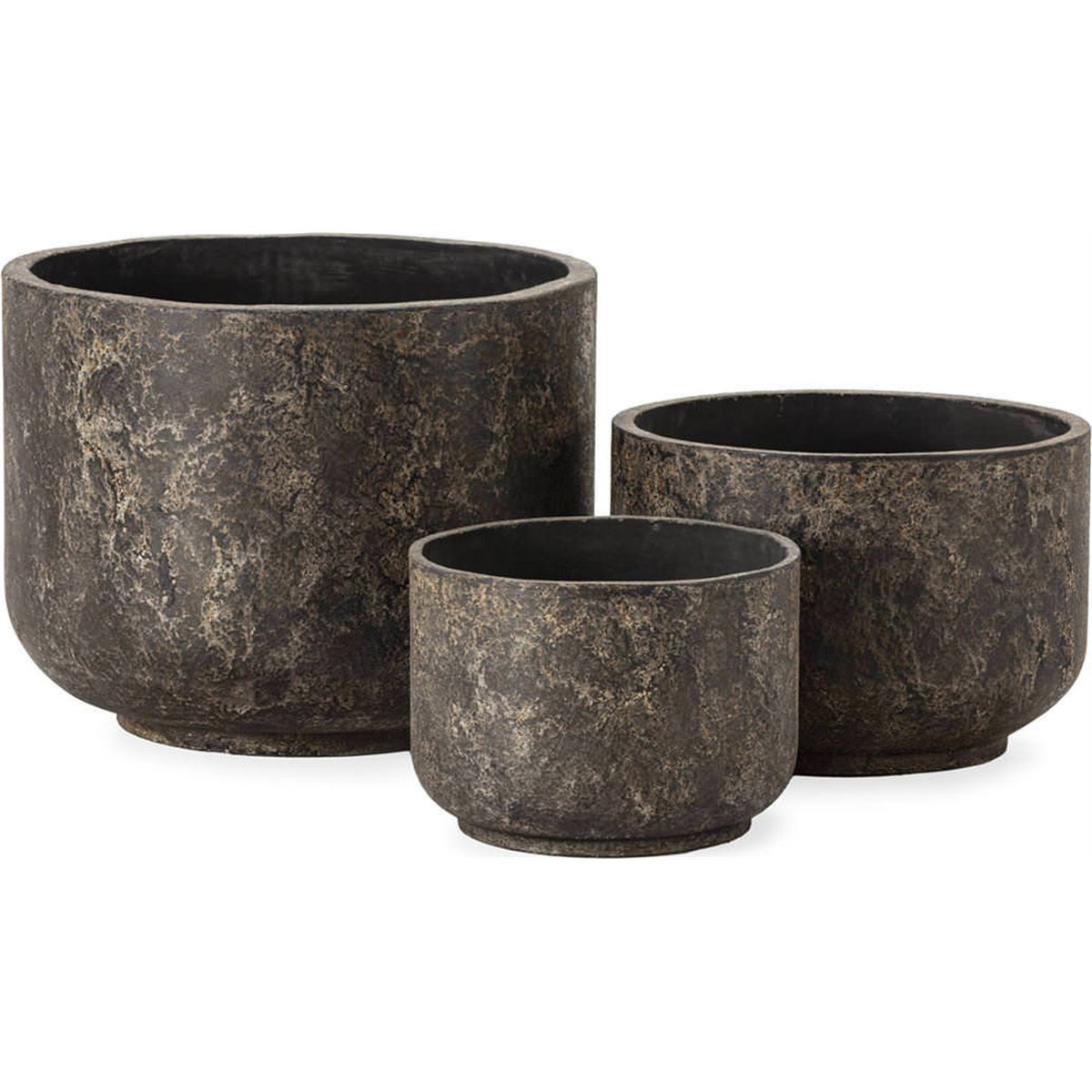 Cache-pot rond en fibres-ciment noir brûlé, RECOLLECTION