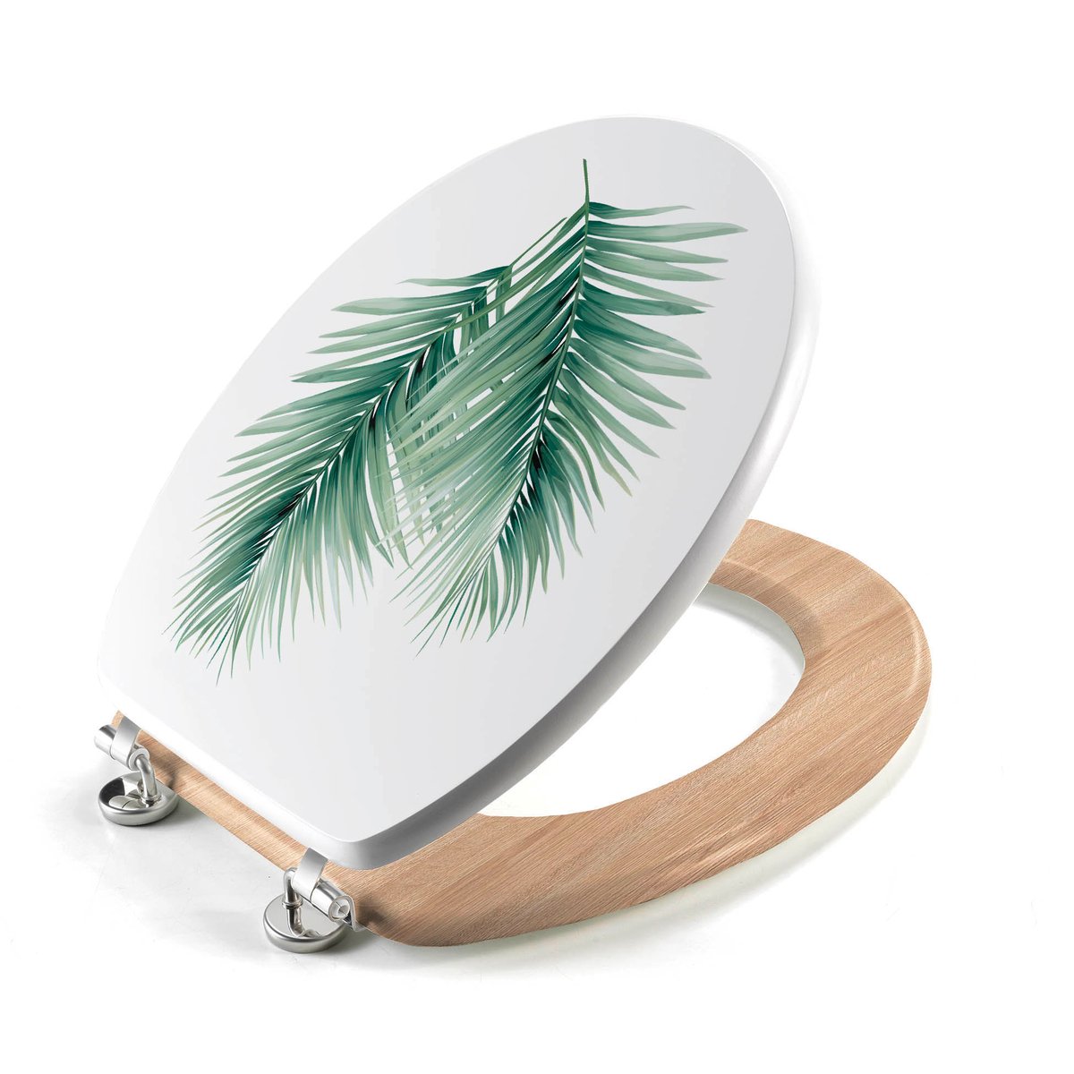 Abattant WC 37 x 46 cm charnieres metal Feuillage tropical vert vert, EDEN