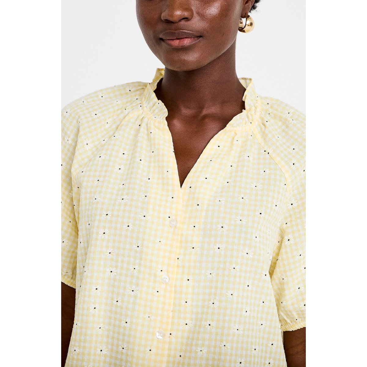 Blouse droite col v manches courtes jaune clair, CACHE CACHE