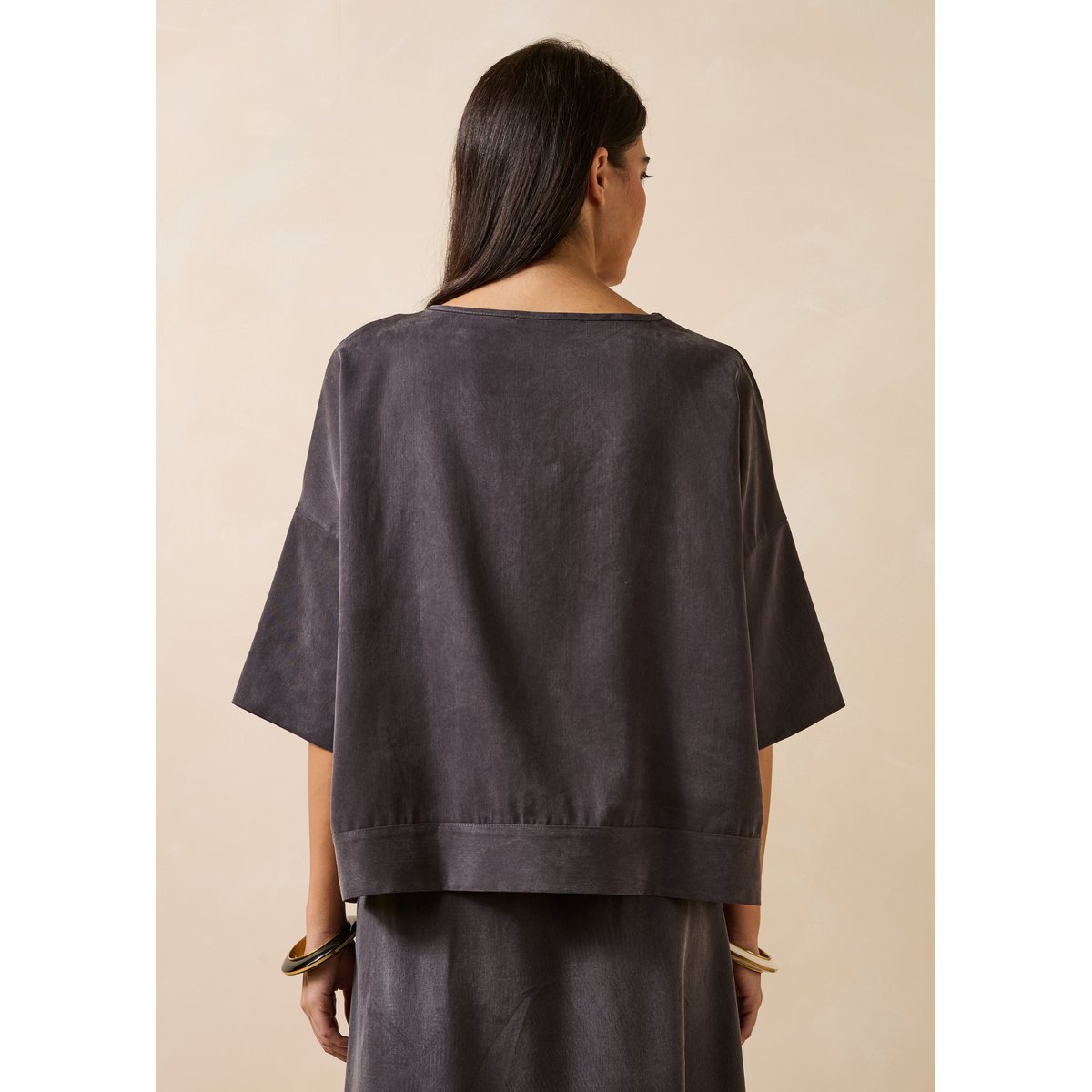 Top ample en satin de lyocell anthracite, LA FEE MARABOUTEE