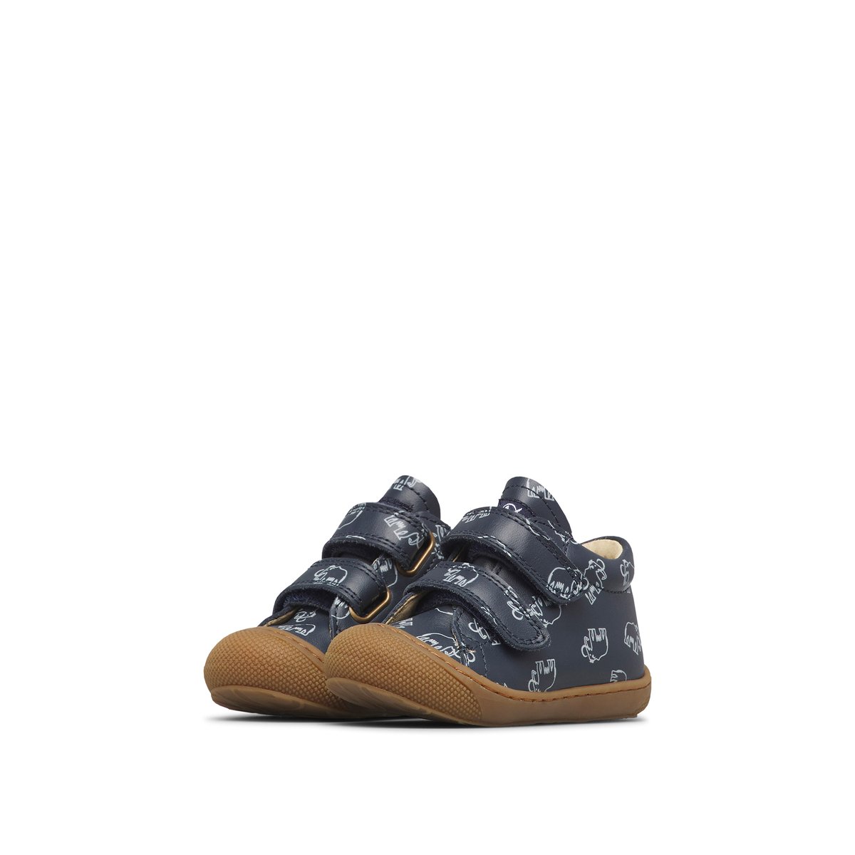 Chaussures premiers pas en cuir COCOON VL marine-marron, NATURINO