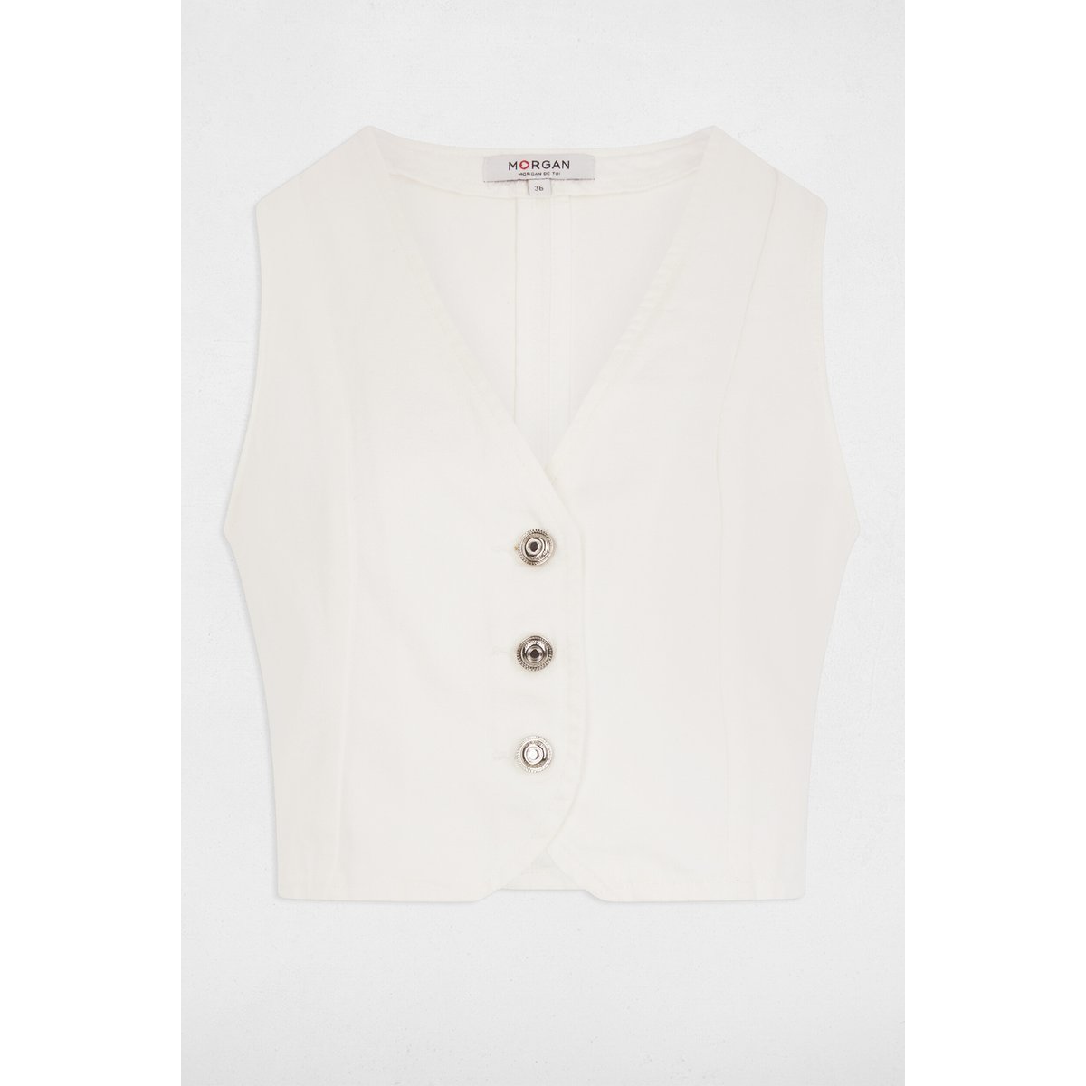 Veston sans manches jean blanc, MORGAN