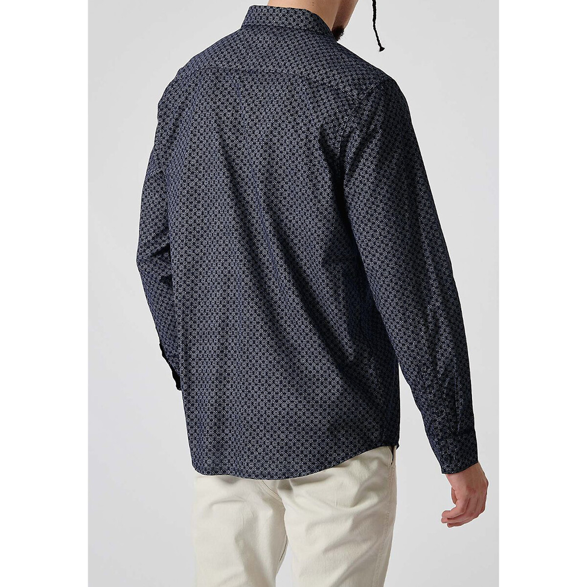 Chemise droite popeline à motifs bleu, KAPORAL