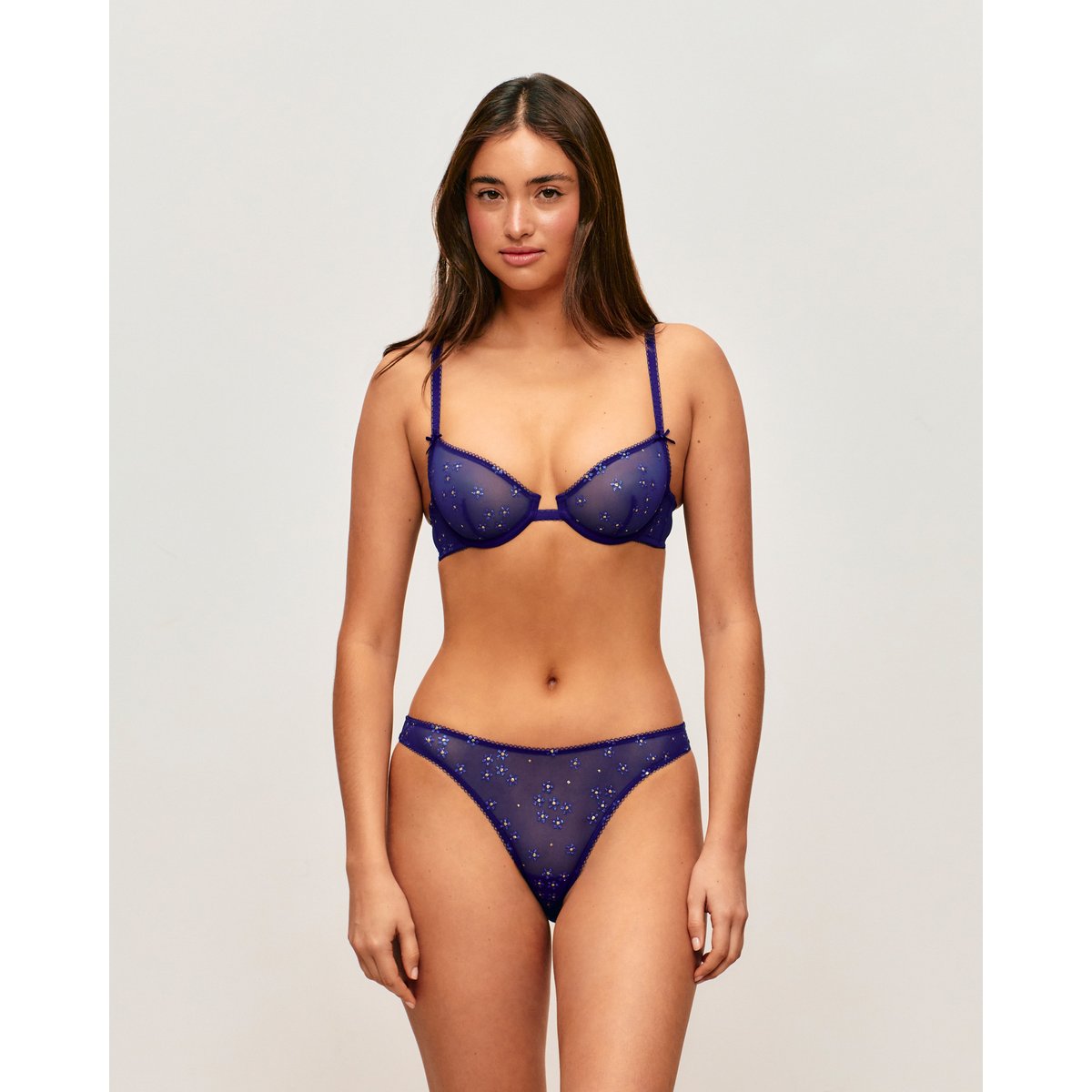 Culotte en tulle motifs fleurs à paillettes GARANCIZ bleu marine, UNDIZ