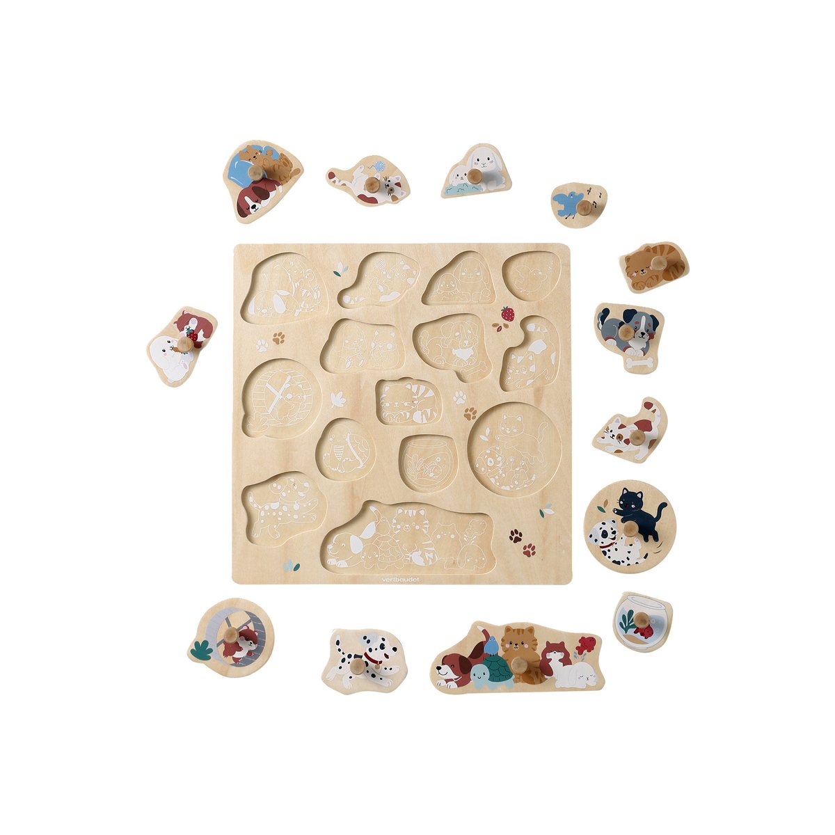 Puzzle boutons animaux en bois FSC® marron, VERTBAUDET