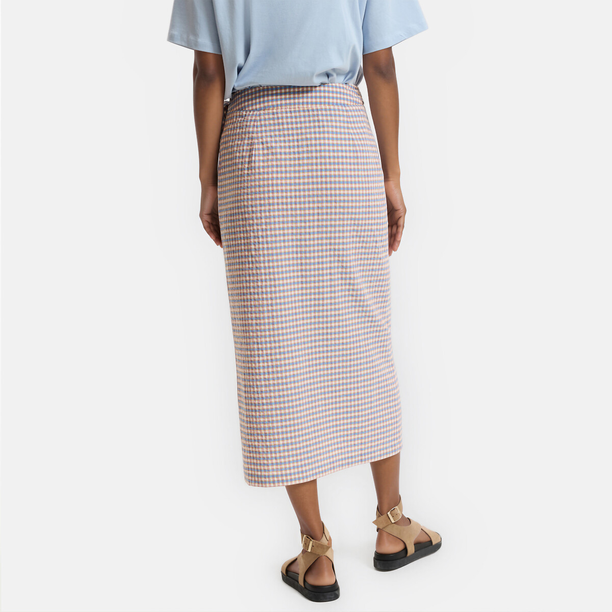 Jupe portefeuille longue à carreaux vichy carreaux rose/bleu, LA REDOUTE COLLECTIONS