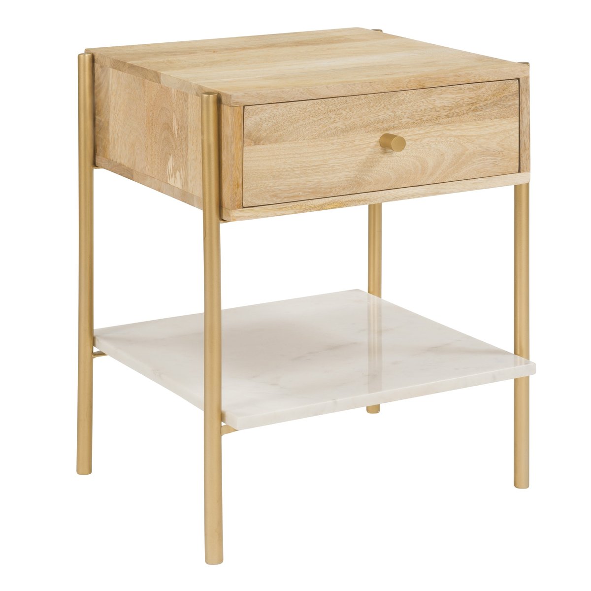 Table de chevet 1 tiroir en bois de manguier et marbre - DOORI bois clair, MAISON PAVANE