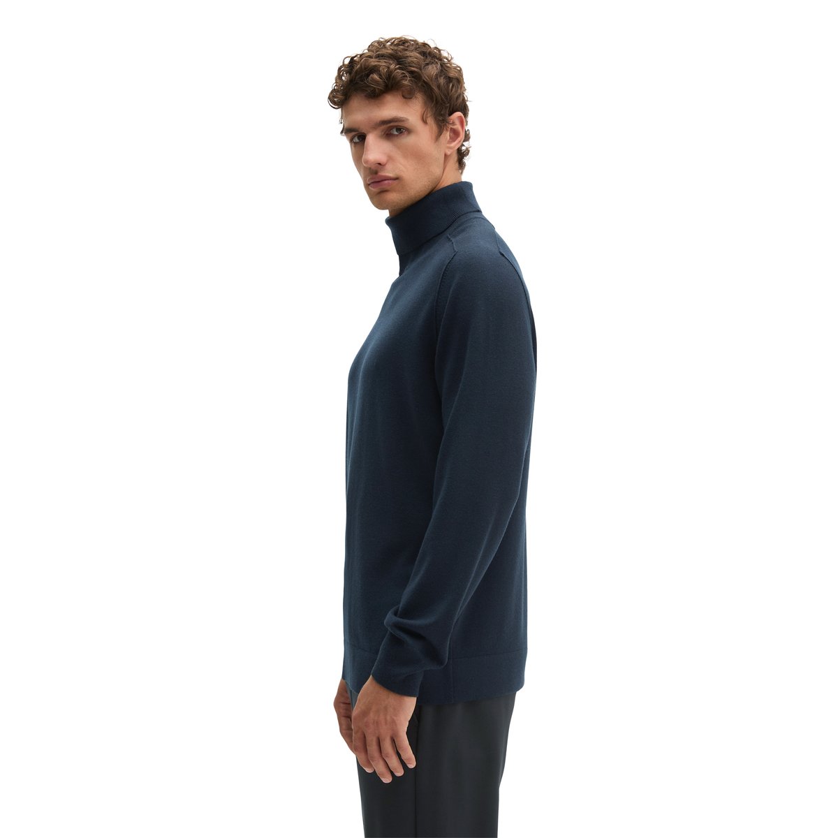 Pull à col roulé regular en laine mérinos douce bleu foncé, MARC O'POLO