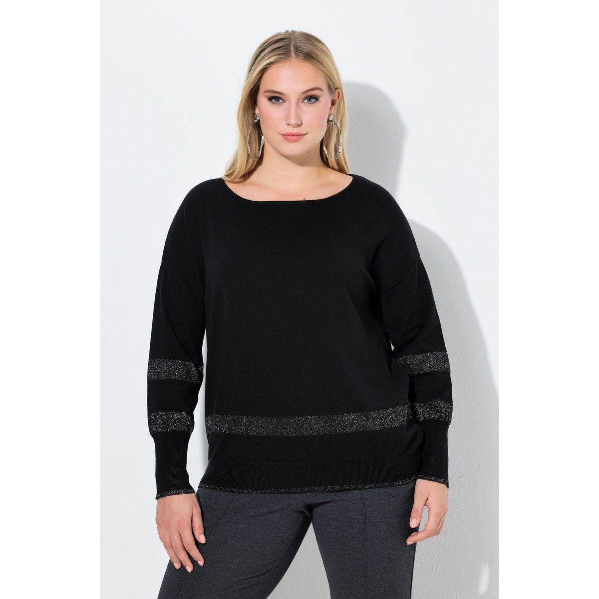 Pull oversize à rayures noir, ULLA POPKEN