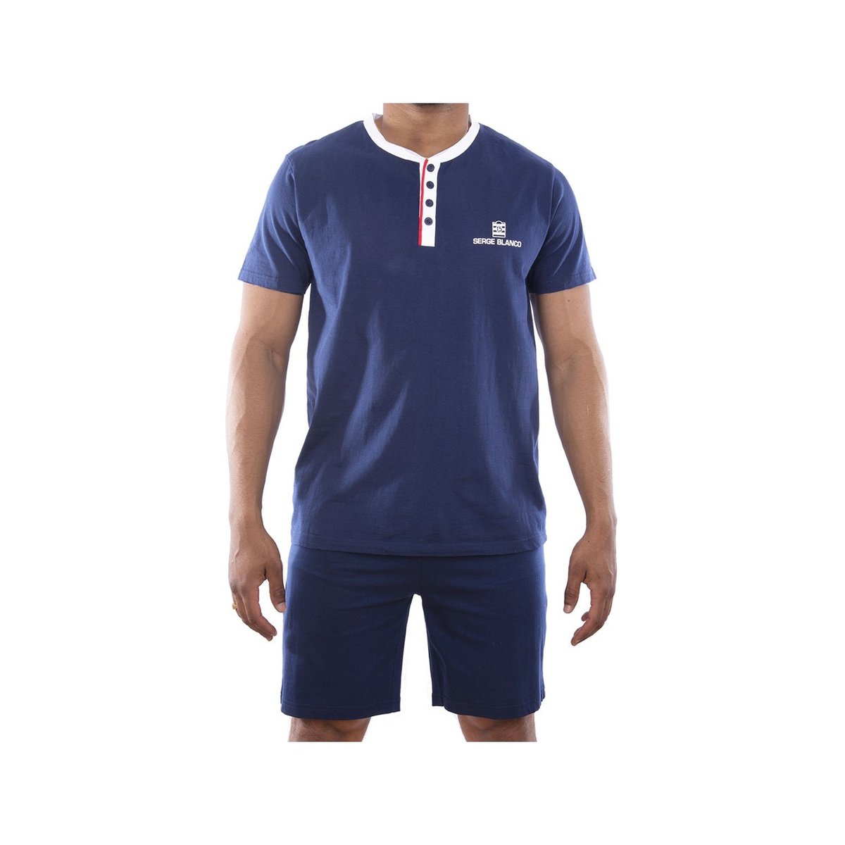 Ensemble Pyjama coton court Vintage bleu/gris/rouge, SERGE BLANCO