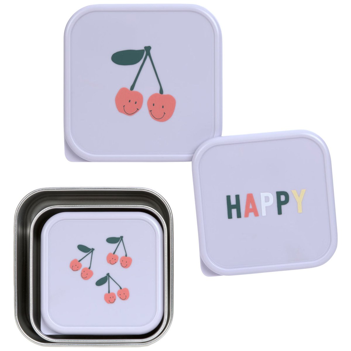 Lot de 3 boîtes à goûter lilas, rouge, LASSIG