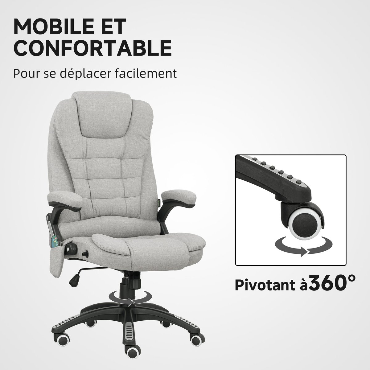 Fauteuil de bureau avec fonction massage gris clair, HOMCOM