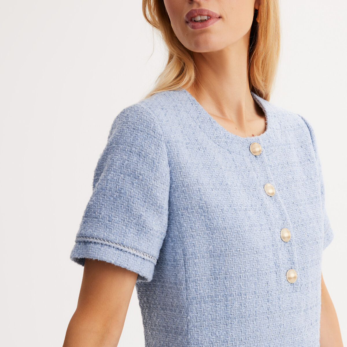 Tweed Shift Dress with Short Sleeves blue, ANNE WEYBURN