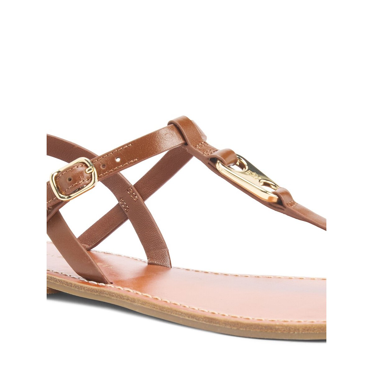Sandales tongs plates en cuir cognac, TOMMY HILFIGER