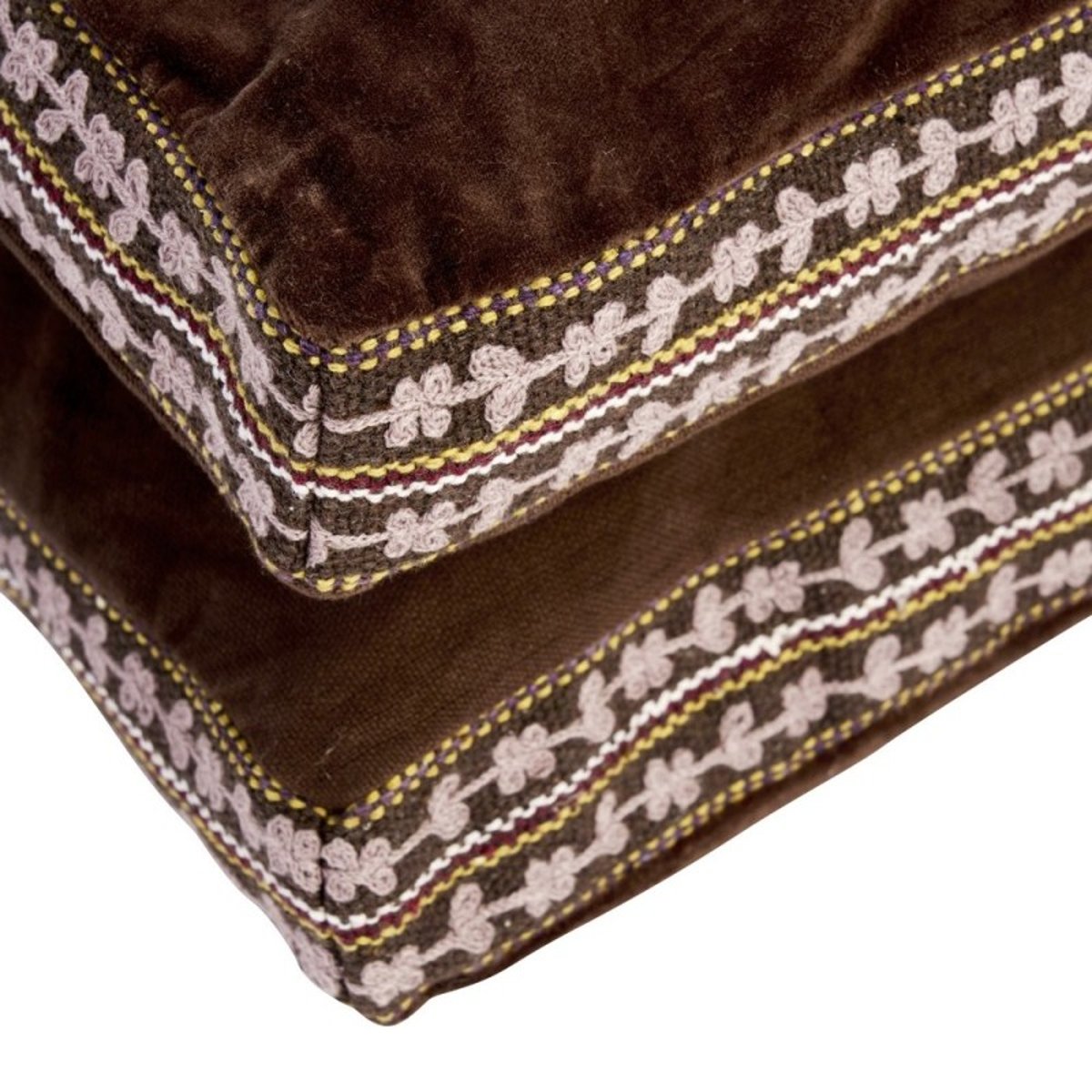 Matelas d'assise velours broderie brun, MADAM STOLTZ