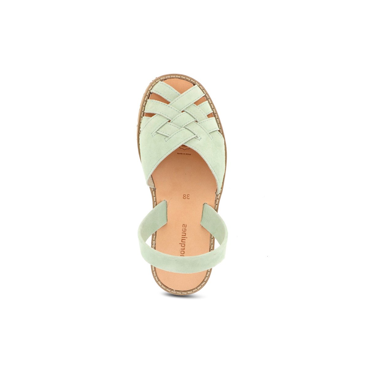 Sandales plates en cuir AVARCA COMPOSTELLE vert d'eau, MINORQUINES