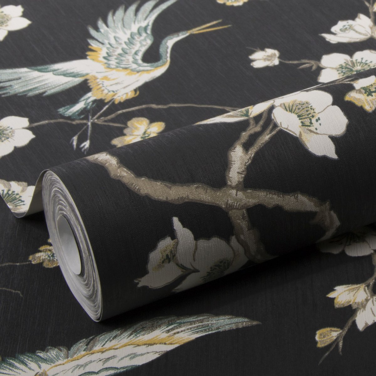 Papier peint Oiseaux Japonais noir/vert, SUBLIME