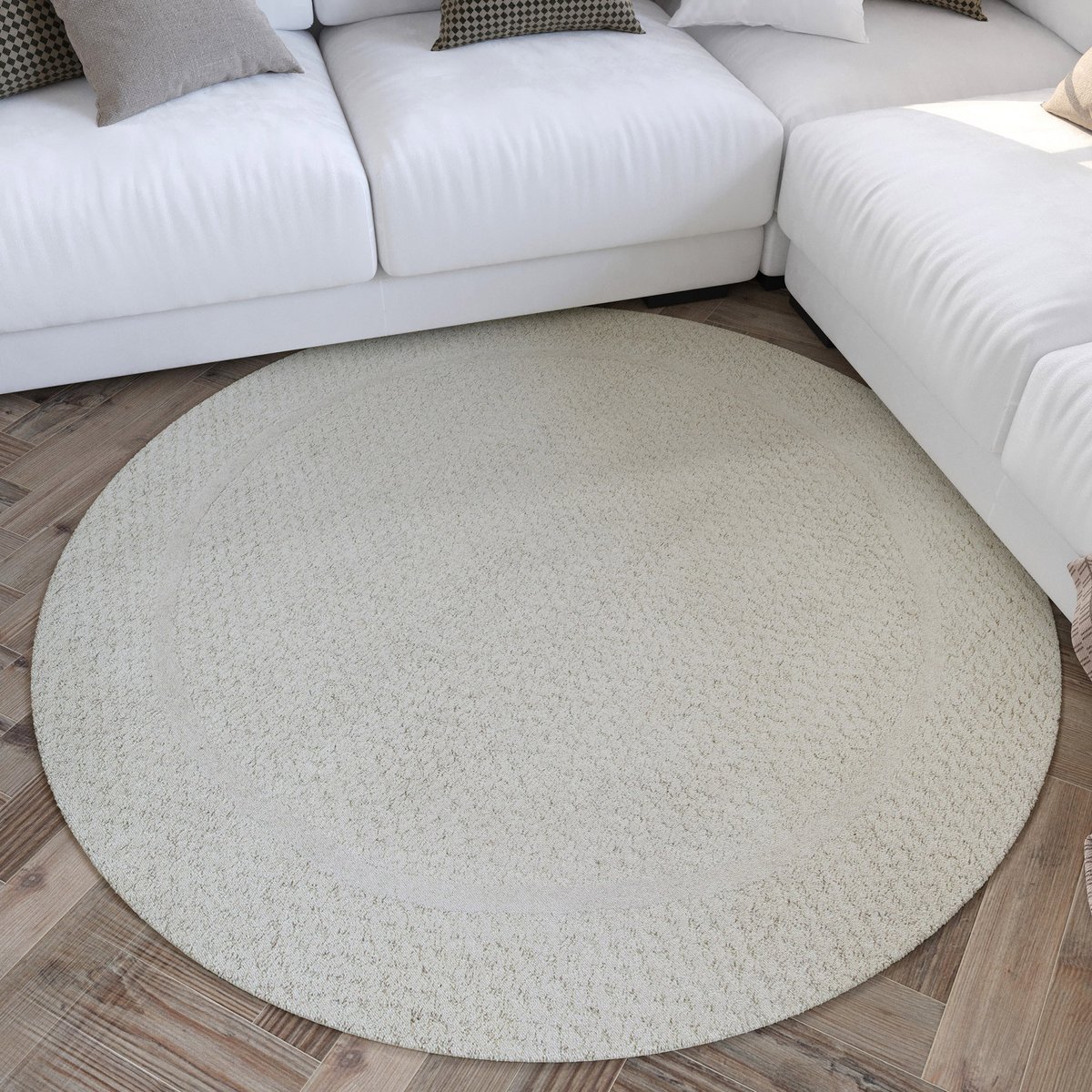 Tapis rond tufté main à relief ,  HAMPTONS THIRTYFIVE blanc crème, WECON HOME