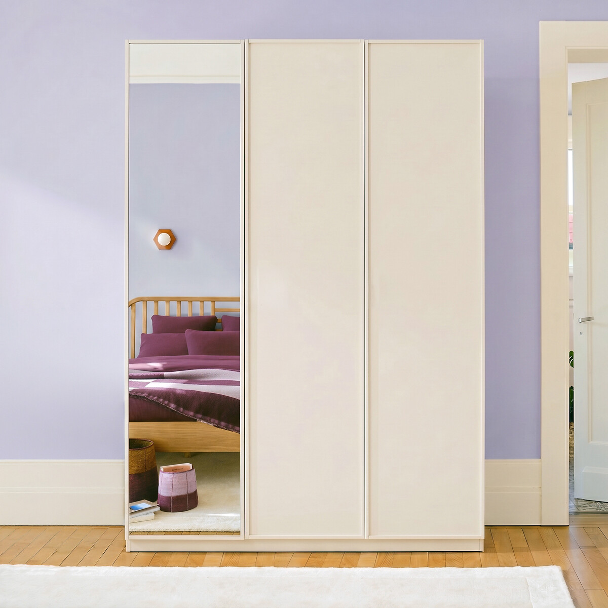 Roupeiro de 3 portas, uma delas com espelho, com zona de cabide e prateleiras, PARRO seixos, LA REDOUTE INTERIEURS
