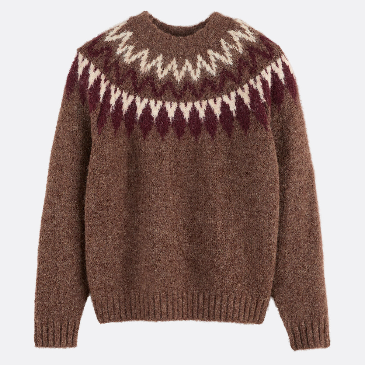 Pull jacquard, col rond marron, LA REDOUTE COLLECTIONS