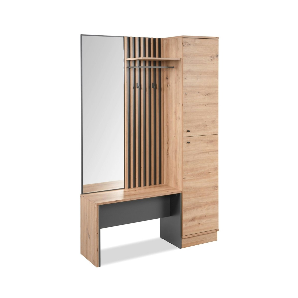 Meuble d'entrée vestiaire avec banc et miroir ALVA bois / noir, PIER IMPORT