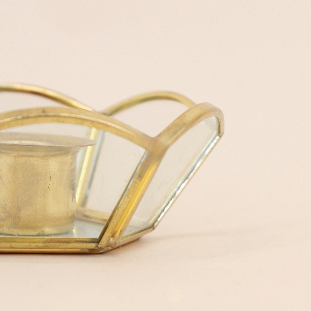 Lot de 2 bougeoirs en verre et métal doré doré, ORNAMI