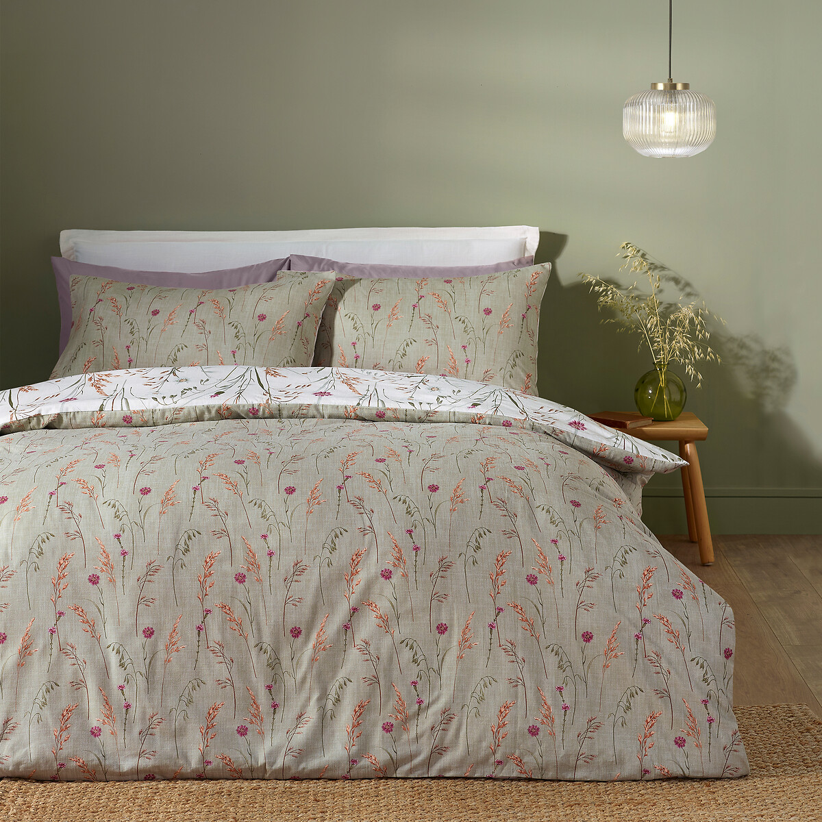 Brushed Grasmere Floral Cotton Reversible Duvet Cover and Pillowcase Set green, CATHERINE LANSFIELD