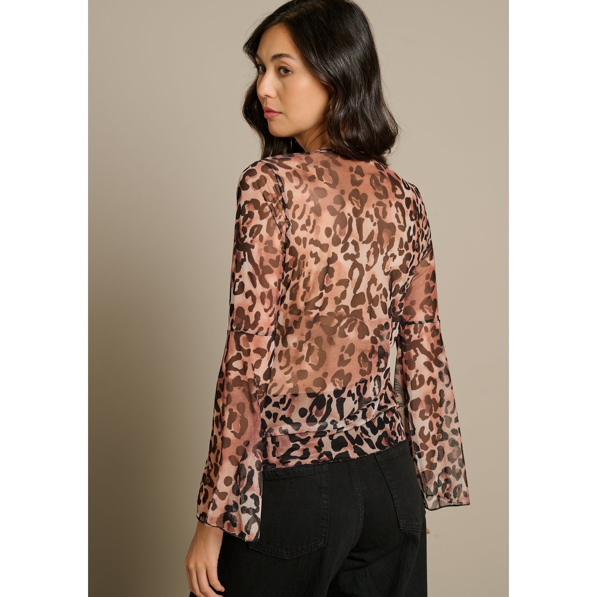 Top en mesh léopard clair camel, LOLALIZA