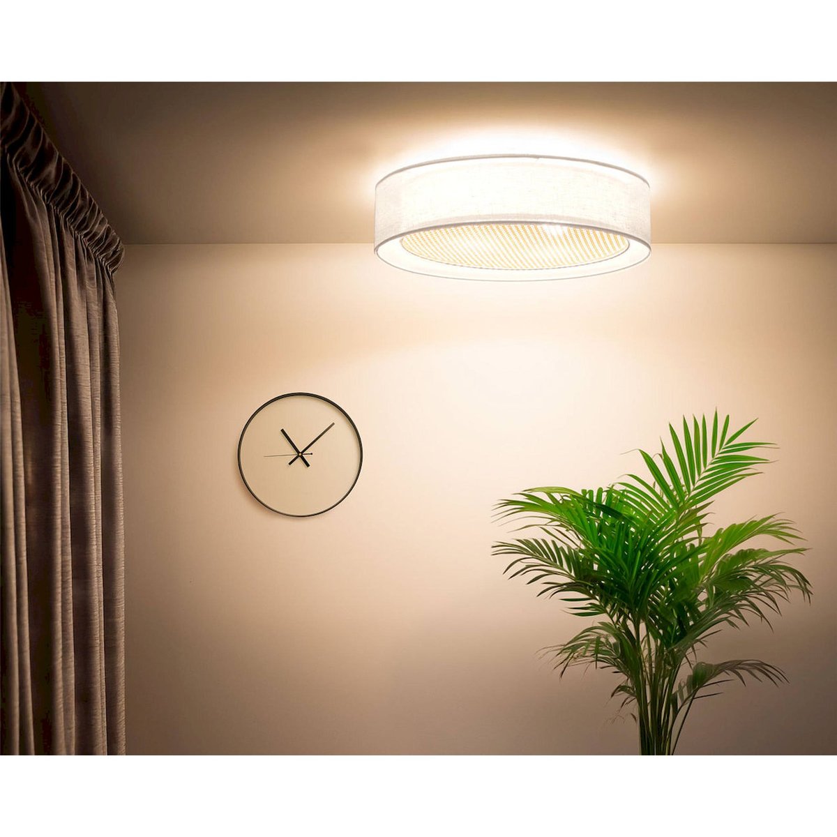 Plafonnier rond en tissu double couche Puro blanc tissu effet rotang beige, BPS KONCEPT