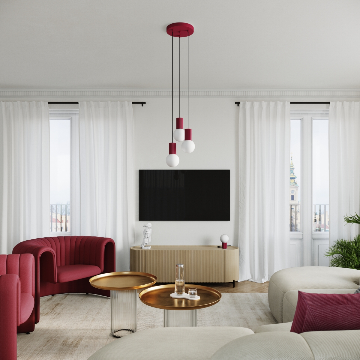 Suspension Aluminium Bourgogne G9 3 Halo rouge, EDEN
