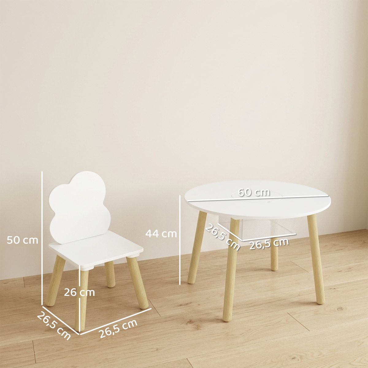 Ensemble table et chaises pour enfants MDF blanc, bois, AIYAPLAY