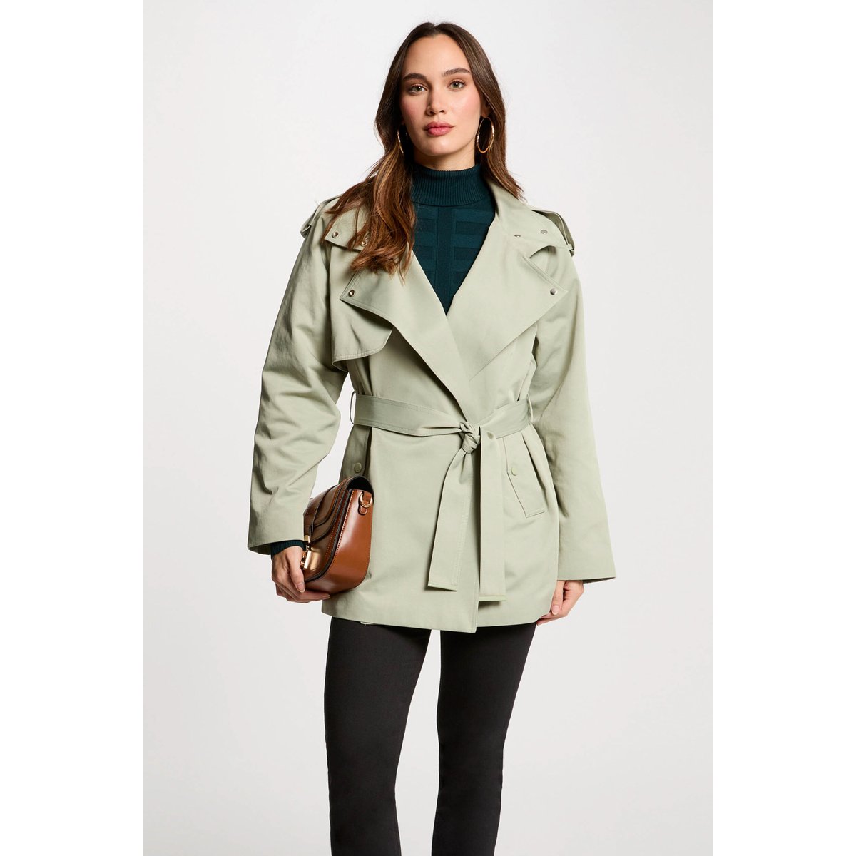 Trench court fluide vert clair, MORGAN