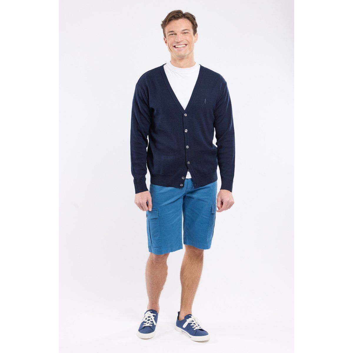 Gilet boutonné en coton marine deep, GUY DE BERAC