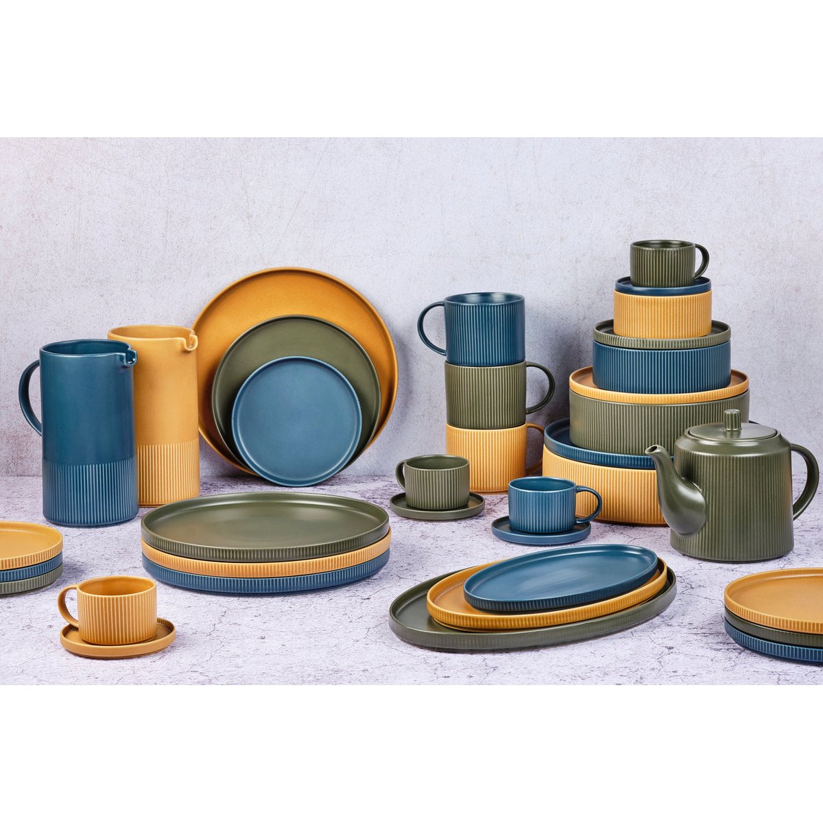 Lot de 4 assiettes à pain en grès, SCANDI vert olive, BJORN