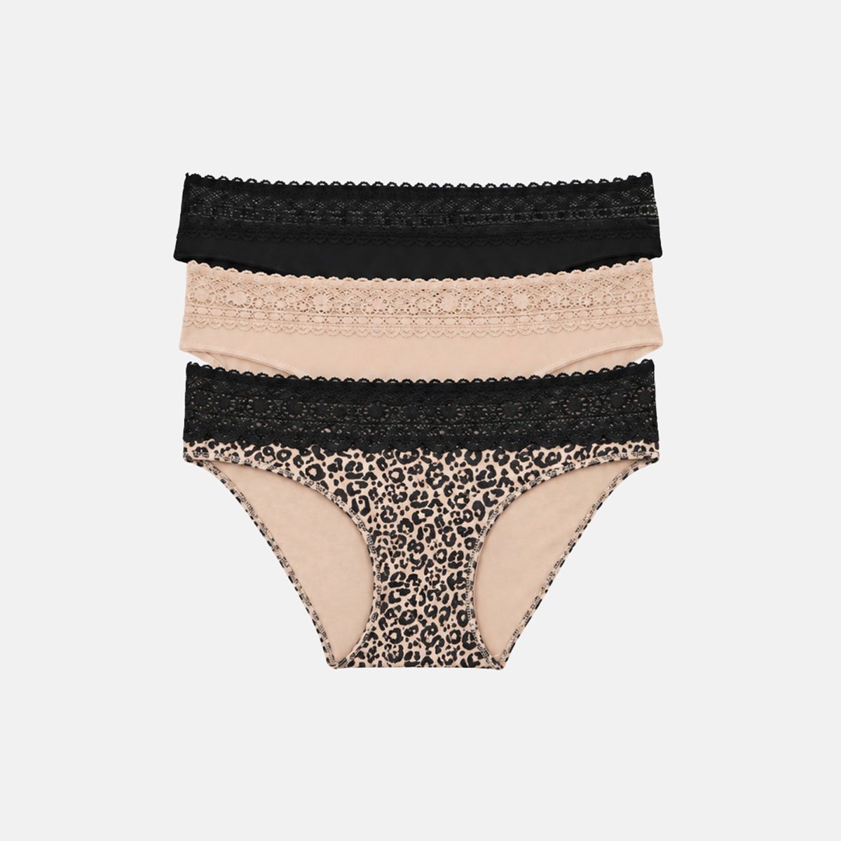 Lot de 3 culottes en coton et dentelle multicolore, VARIANCE