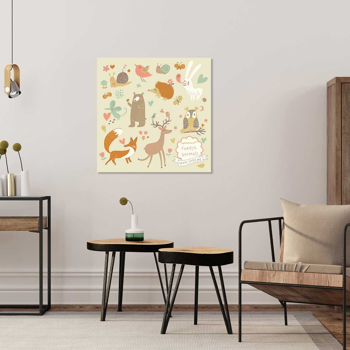 Tableau enfant cute set forest animals toile imprimée, HEXOA