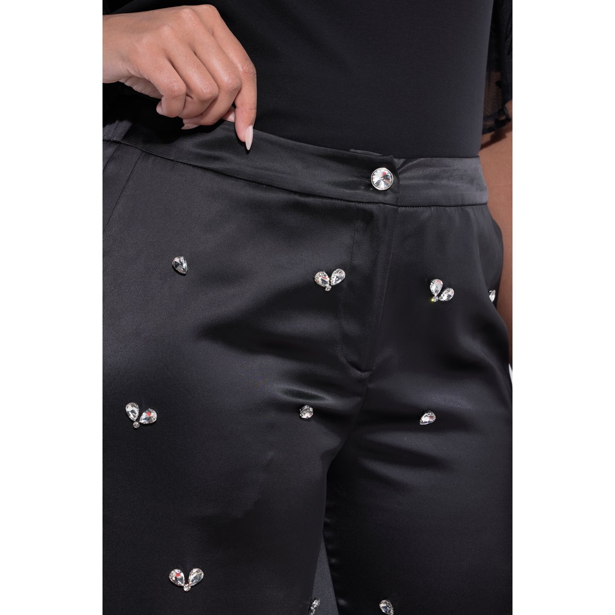 Pantalon Mary avec pierres fantaisie noir, ULLA POPKEN