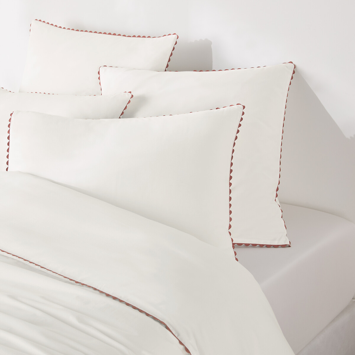 Taie d'oreiller en percale de coton, ELYA blanc/argile, LA REDOUTE INTERIEURS