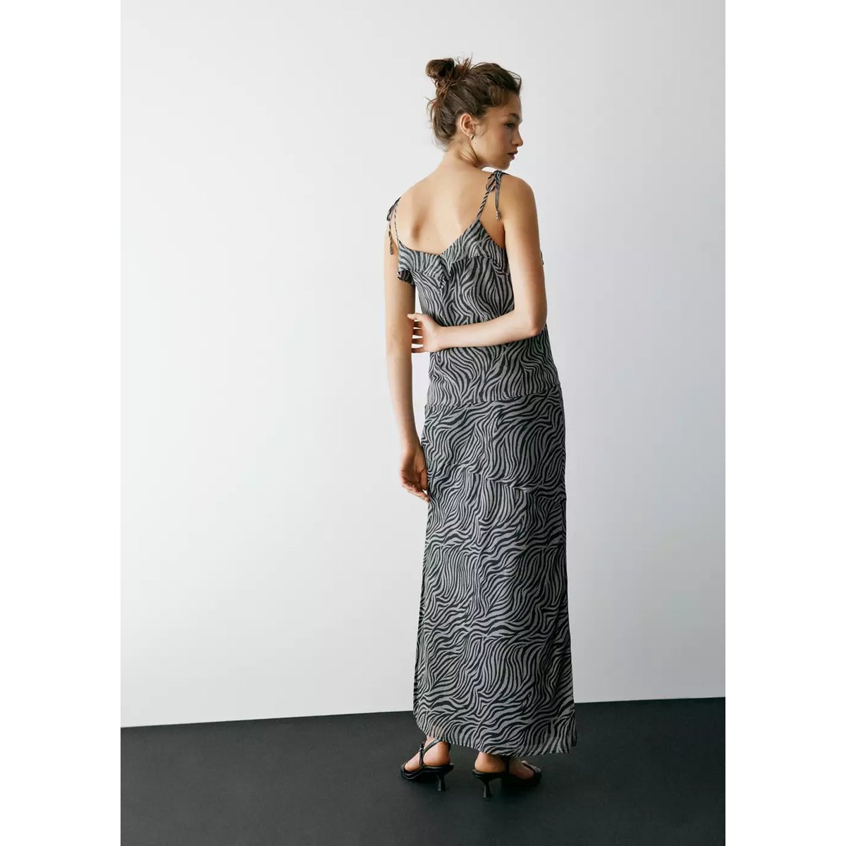 Jupe longue imprimée zèbre fendue marron, MANGO TEEN