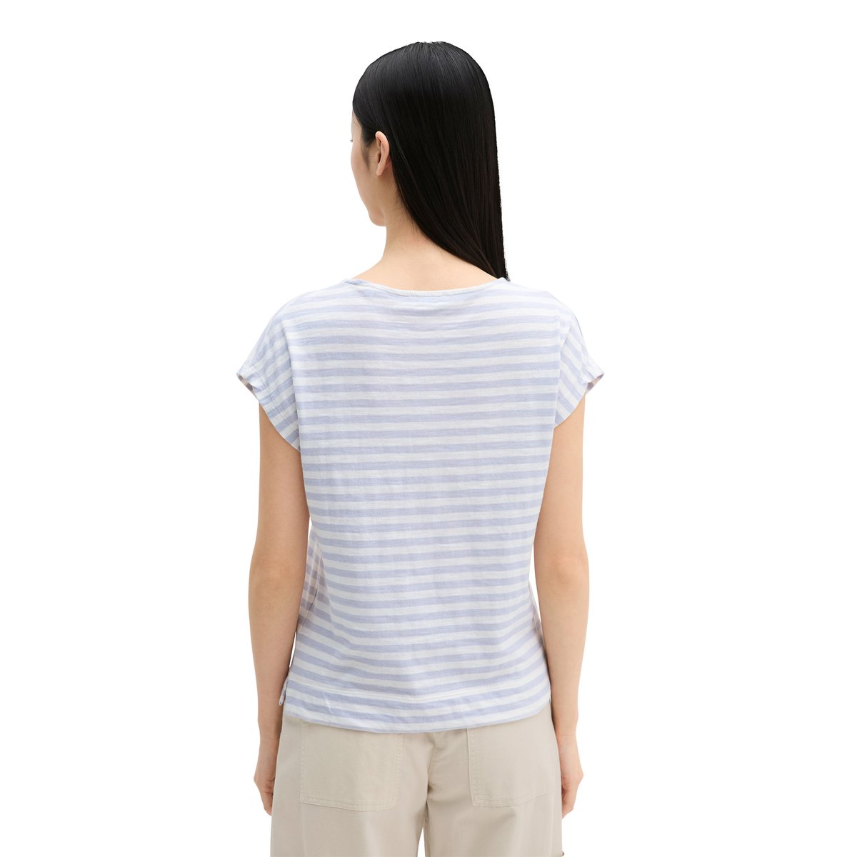 T-shirt rayé régulier en jersey slub doux en coton bleu clair, MARC O'POLO