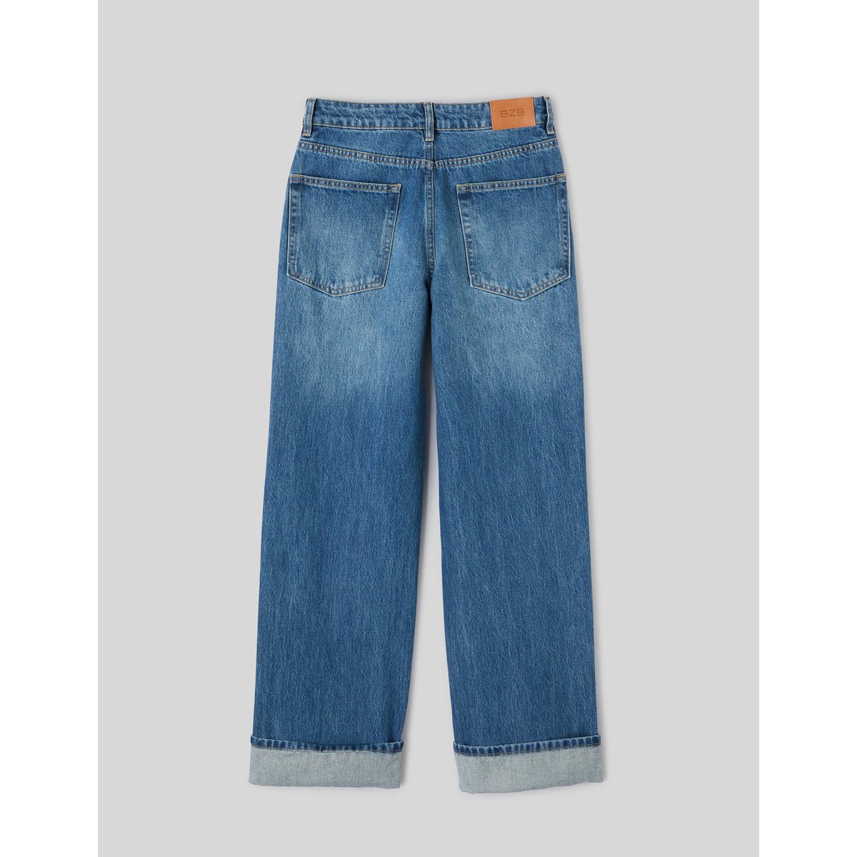 Jean baggy à revers bleu moyen, BZB