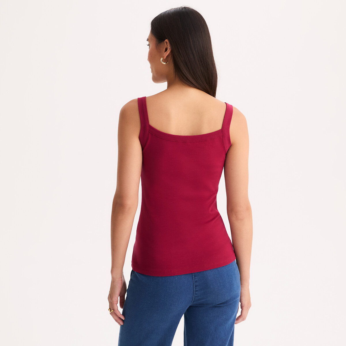 Square Neck Tank Top, Pure Combed Cotton burgundy red, ANNE WEYBURN