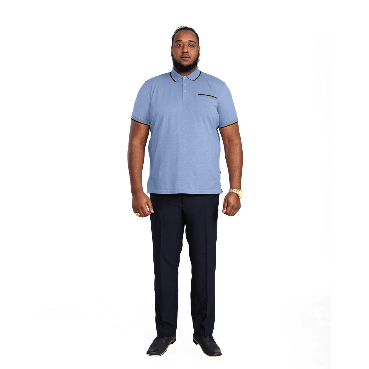 Polo à détail rayé grande taille TALBOT bleu, DUKE