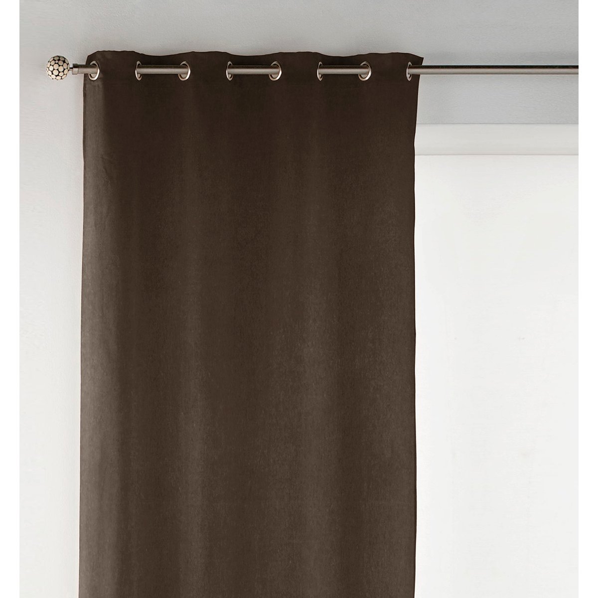 Rideau à oeillets en velours chocolat 140x270 cm à l'unité chocolat, NAF NAF HOME