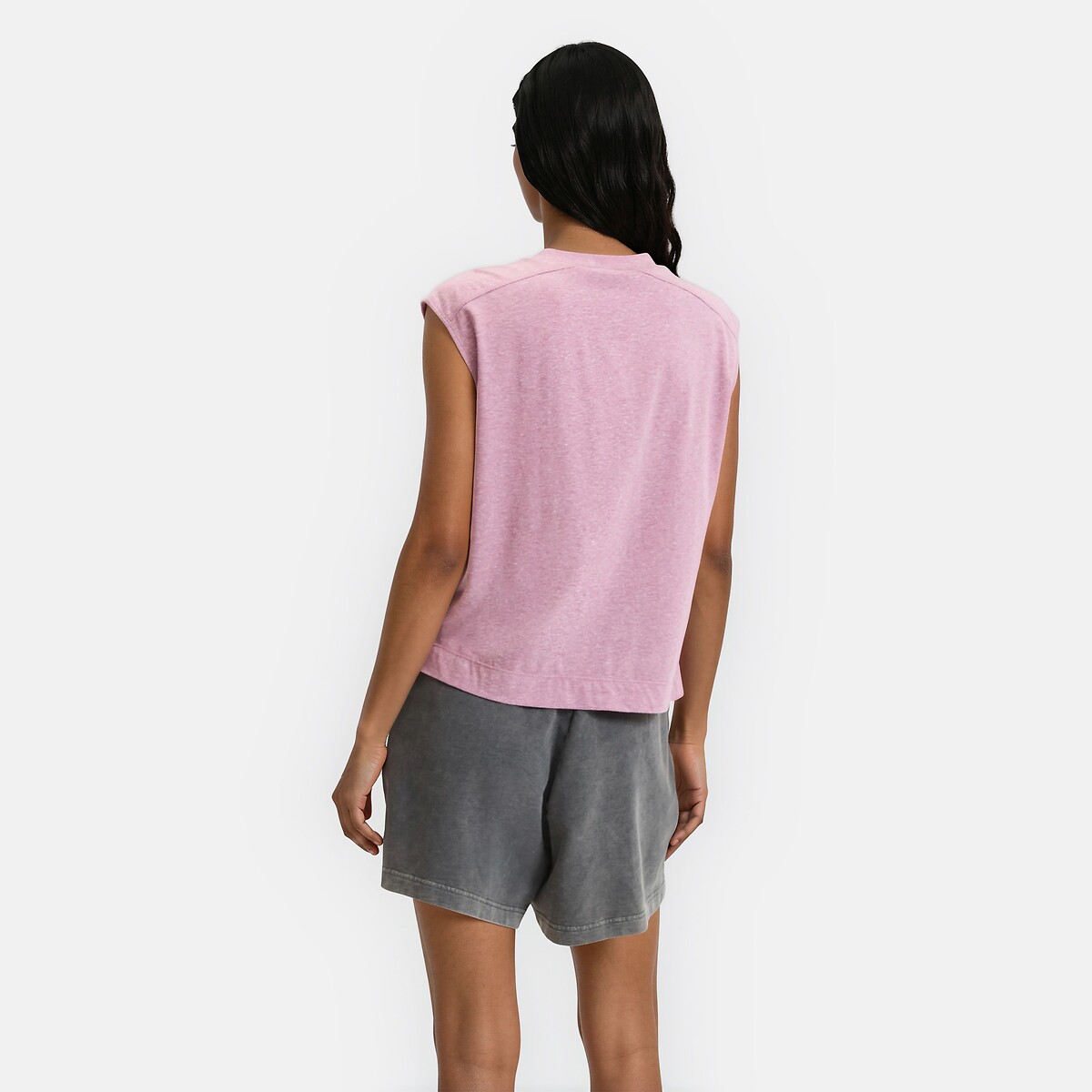 Camiseta con cuello redondo, sin mangas rosa jaspeado, LA REDOUTE COLLECTIONS