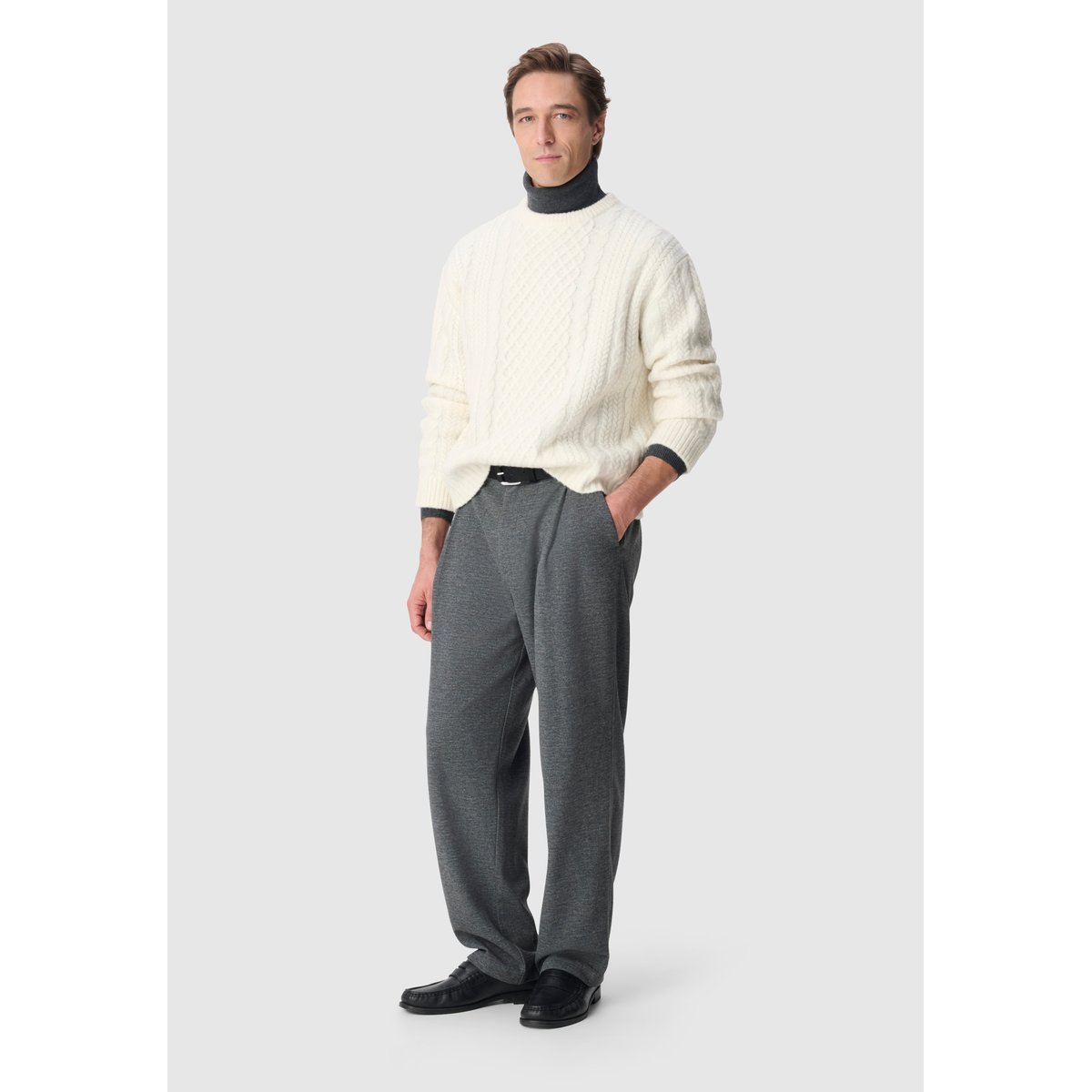 Pull col rond tricot points torsades ecru, IKKS
