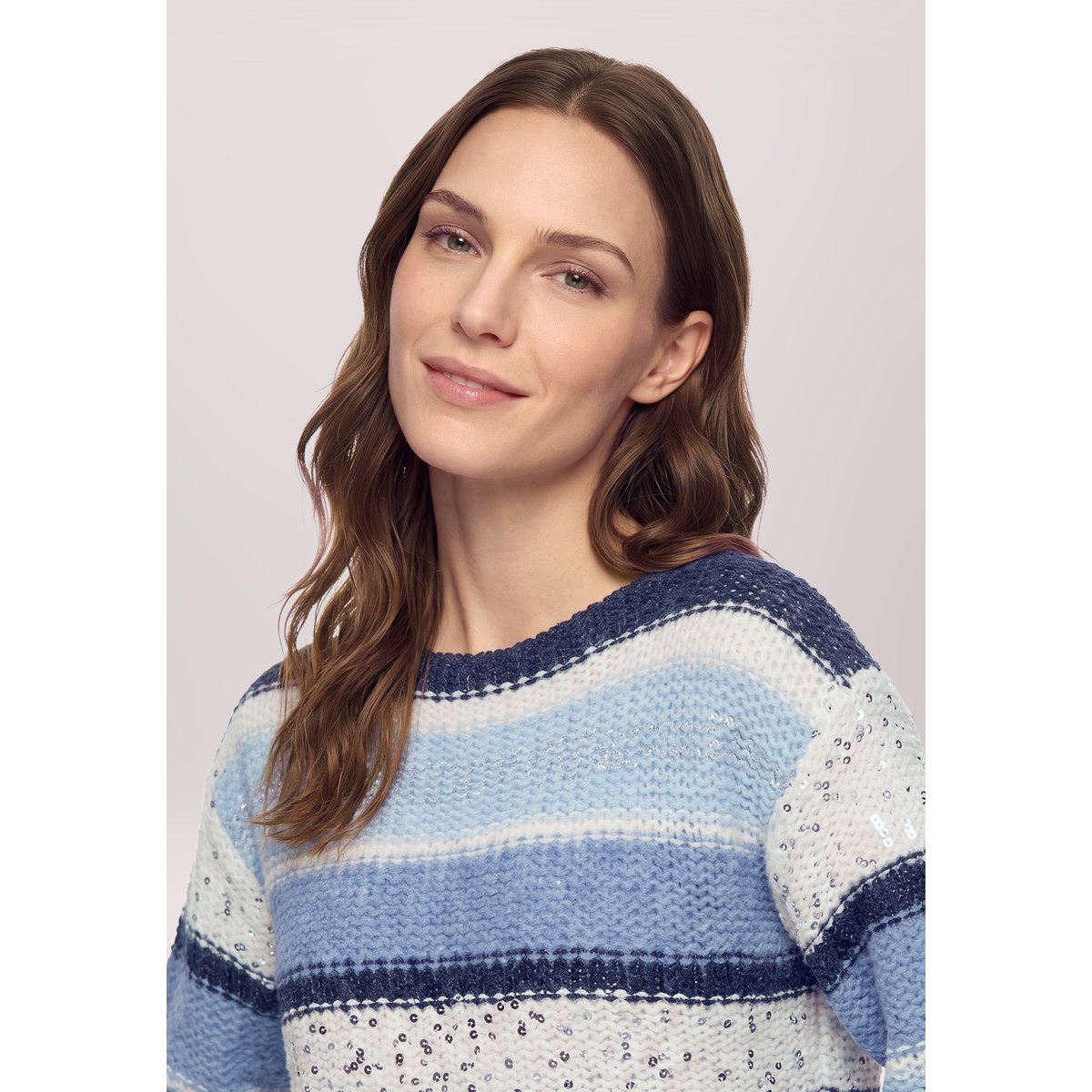 Pull-over en grosse maille à manches 3/4 patch blue/camel, BETTY BARCLAY