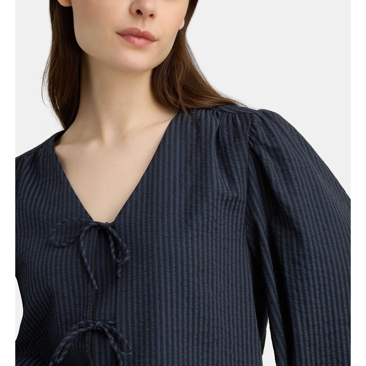 Top droit filou re rayé seersucker bleu marine, GALERIES LAFAYETTE