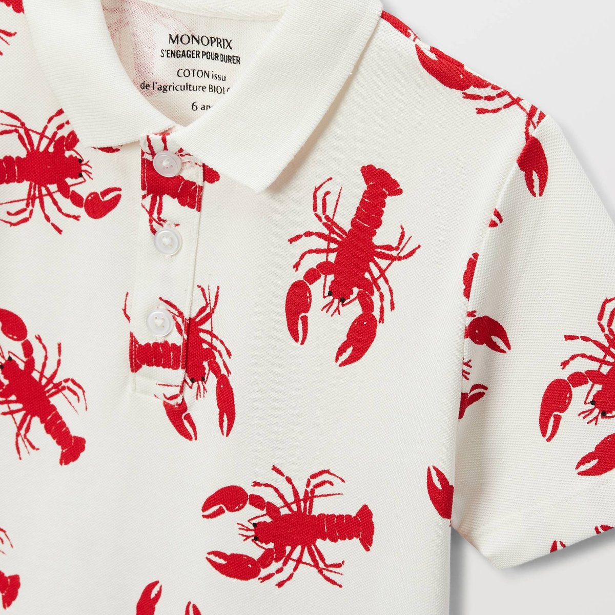 Polo manches courtes imprimé en coton BIO GOTS naturel, MONOPRIX